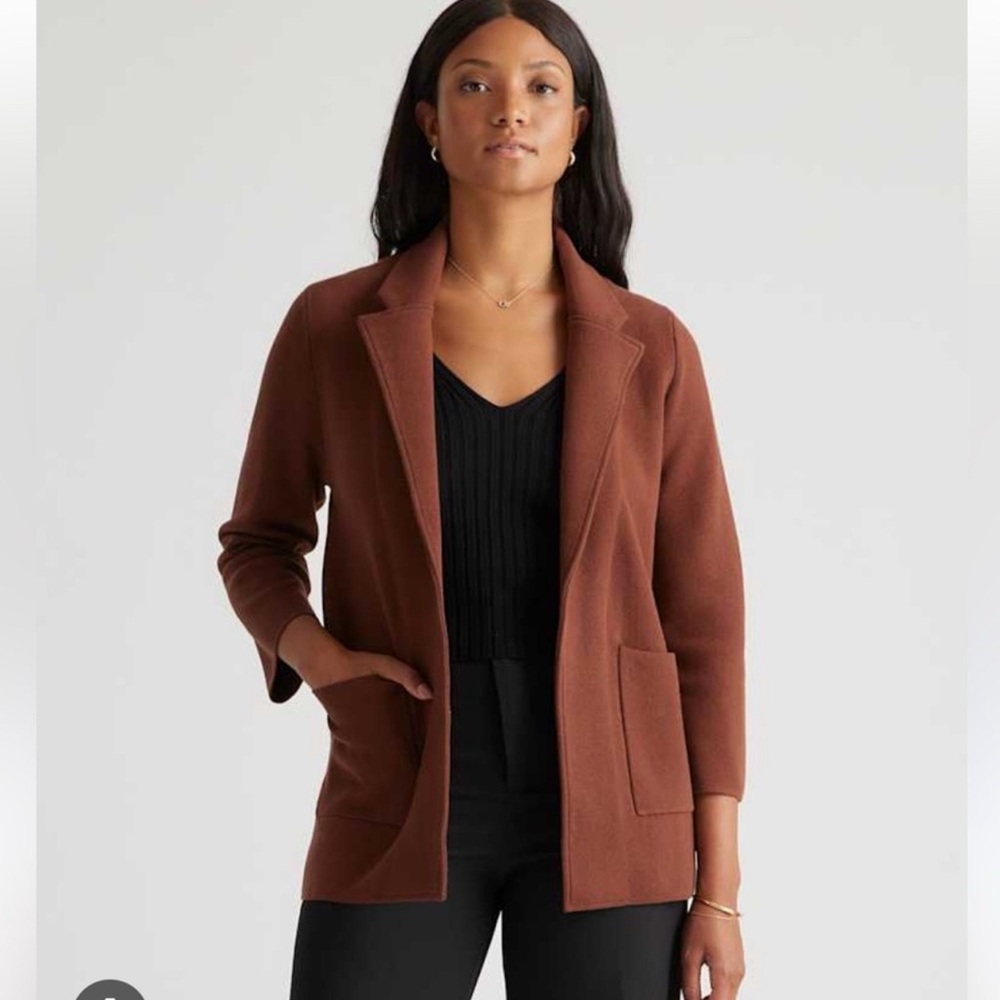 Quince Cappuccino Brown 100% Organic Cotton Knit Blazer Jacket Size Medium